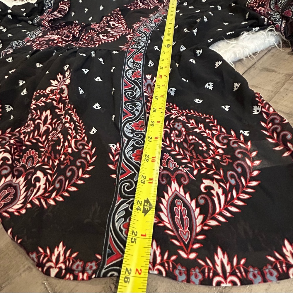 Fever Boho Top Wide Width Sleeves Colorful Simple Pattern V-Neck Ties Size XL - Picture 12 of 12